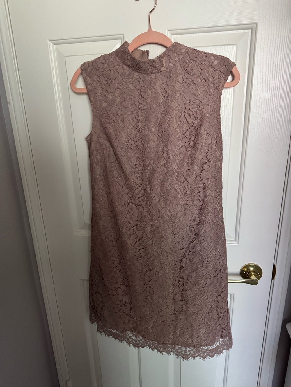 Donna Morgan Mauve Lace High-Neck Mini Dress